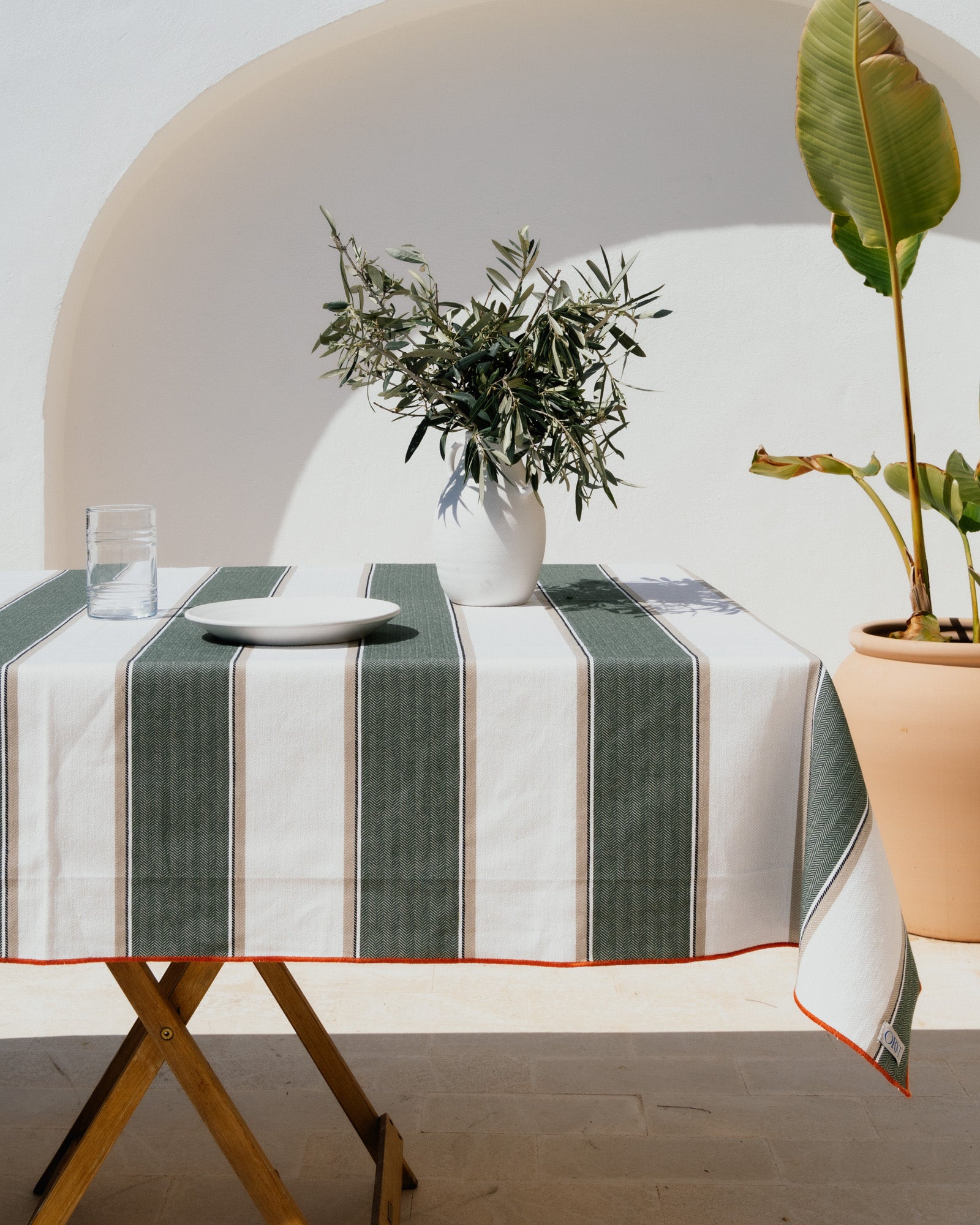 Mantel de rayas verde de algodón orgánico y reciclado